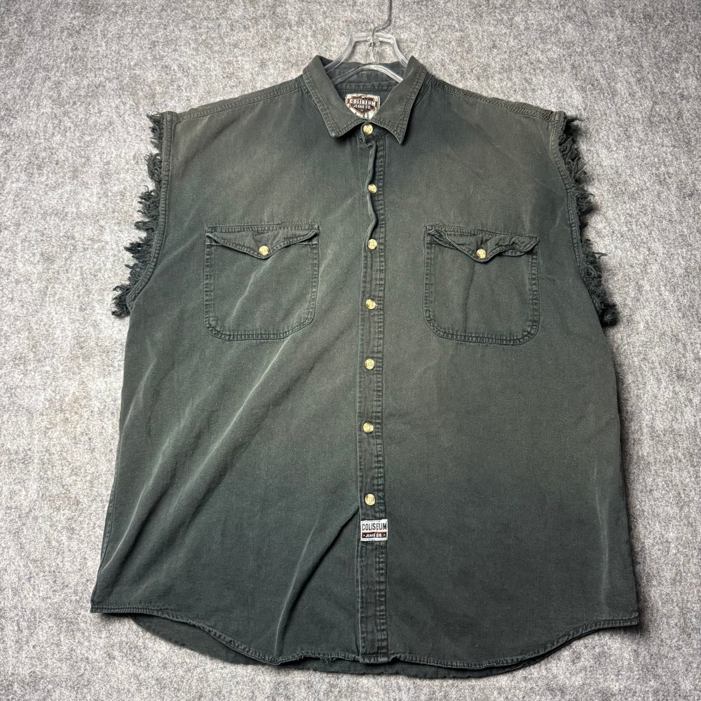 Y2K Spring Run Laughlin 2001 Sleeveless Biker Button Up Shirt XL